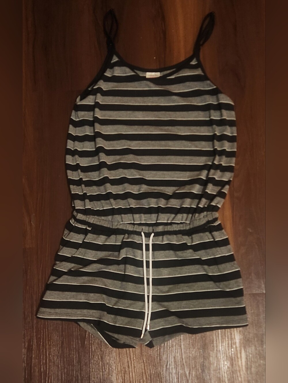 Woman's Black & Gray Striped Spaghetti Strap Romper